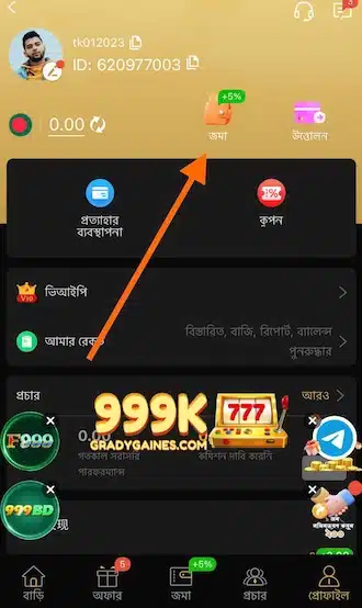 অ্যাকাউন্ট ম্যানেজমেন্ট বিভাগে গিয়ে ডিপোজিট অপশন সিলেক্ট করুন।